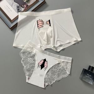 Bragas de mujer Estilo impreso Seda de hielo Pareja Ropa interior Sexy Boxer para hombres Bragas para mujeres Bragas para amantes Conjunto de 2 piezas para novio Novia 221202