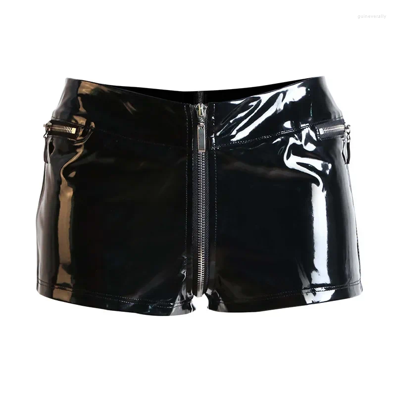 Women's Panties PVC Latex Shorts Ladies PU Leather Lace Up High Waist Erotic Sexy Wetlook Gothic Fetish Zipper Open Crotch