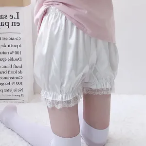 Dames slipje Satijn glanzend Schattig Lolita Veiligheid Korte broek Dames Sweet Ice Silk JK Bloomers Ruches Kanten rand Pompoen Shorts Pettipants