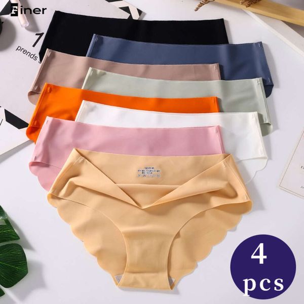 Conjunto de bragas para mujer, ropa interior sin costuras, ropa interior de seda para mujer, calzoncillos de satén amigables con la piel, panty de cintura elástica, 4 Uds.