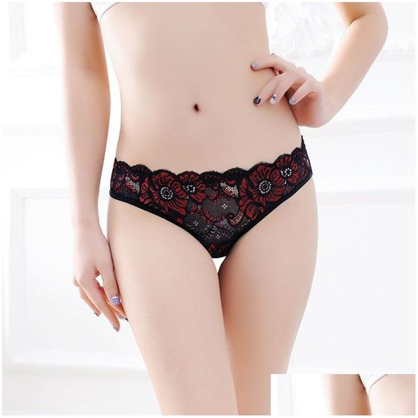 Bragas de mujer Sexy Bare Butts Calzoncillos de encaje floral ahueca hacia fuera la entrepierna abierta Ropa interior Ropa interior Mujer Ropa interior Tangas Moda Mujer Dh1Gp