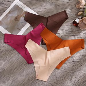 Culotte femme sexy bikini glace soie sous-vêtements féminins sans couture solide taille basse haute élasticité slips dames mode lingerie