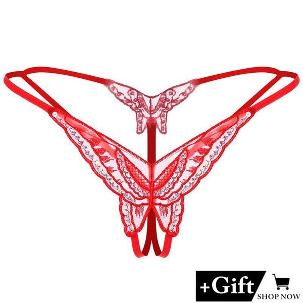 Bragas sexis eróticas para mujer, bragas con encaje de mariposa y lentejuelas, Tanga sin entrepierna para mujer, ropa interior transparente para sexo