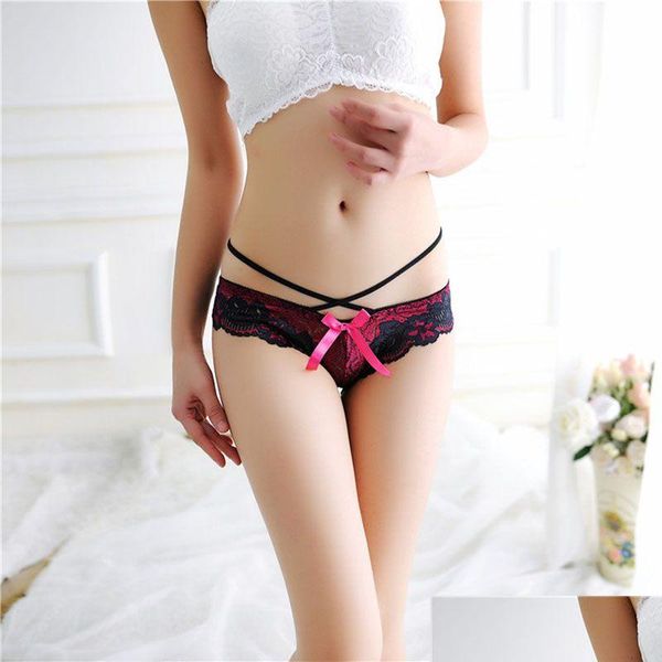 Damenhöschen Sexy Spitze Slips Bowknot Criss Cross Riemchen Hohle Unterwäsche Dessous Shorts Tangas G String Frauen Kleidung Mode Dh6Ld