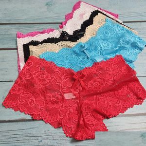 Dames Slipje Sexy Kant Bloemen Strik See Through Ondergoed Panty Vrouwen Lingerie Shorts Boxers Kleding Will And Sandy Drop Deliv Dh3Sf