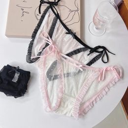 Dames slipje sexy kanten meisje driehoekige broek omhoog satijnen bikini lot Unfasten zoete banden transparante lingerie voor dames 2024