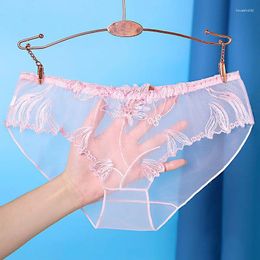 Bragas de mujer Calzoncillos transparentes de encaje sexy para mujer Ropa interior de bragas de bordado de malla sin costuras ultrafinas para damas de cintura baja Lencería