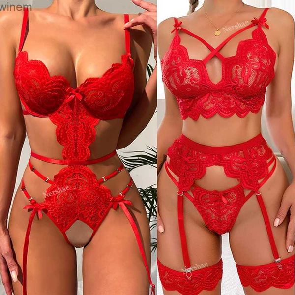 Culotte de femmes sexy lingerie féminine pyjamas en dentelle lingerie 3pcs soutiens-gorge sous-vêtements suspense lingerie sexy sets de soutien-gorge sexy