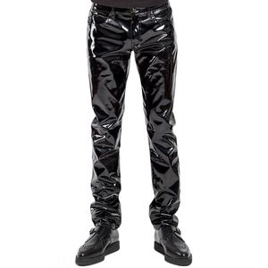 Culottes pour femmes Sexy hommes solide noir PVC Latex pantalon mâle érotique Clubwear Gay fétiche Wetlook taille basse combishorts Costume de Performance