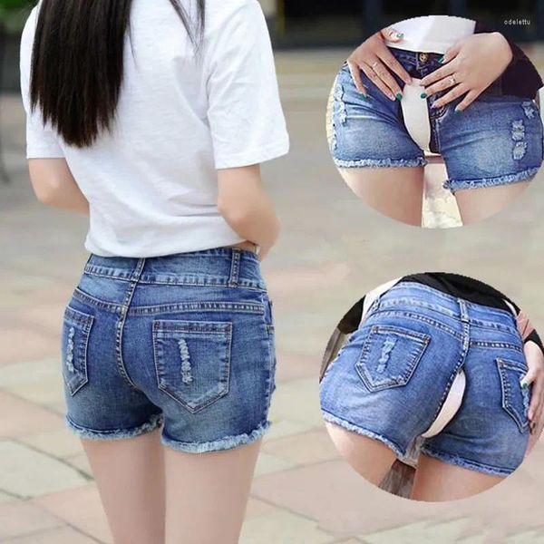 Bragas para mujeres Pantalones cortos sexy jeans para mujeres pantalones cortos de sexo al aire libre crujido de cangrejo abierto verano pantalones de mezclilla azul alta ropa de mezclilla femenina