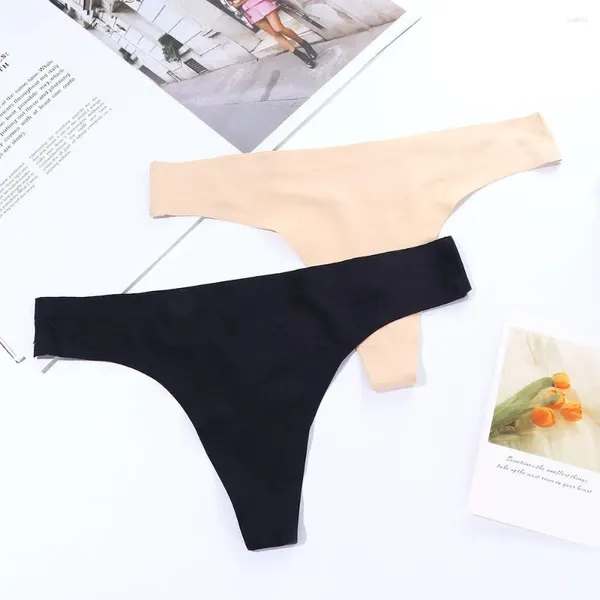 Culotte femme Sexy doux doux taille basse fille élastique glace soie lettre sans couture slips femmes intimes sport string