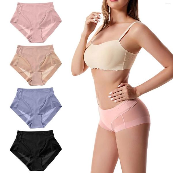 Culotte femme Sexy couleur unie Transparent taille moyenne sous-vêtements sans couture très élastique femme slips dame caleçon grande taille