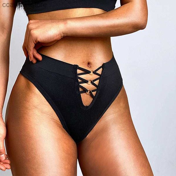 Bragas de mujer Sexy Tanga para mujer Correa cruzada Elástica Tallas grandes Algodón Ropa interior femenina Mediados de cintura Ahueca hacia fuera Bragas Suave Sólido G-String Q231120