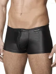 Panties pour femmes Zipper Boxers entrejambe Men Sous-vêtements Lingerie Black Gay Fetish Boxer Shorts en cuir en vinyle