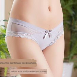 Bragas de mujer Sheer Low Waist Sexy Women's Ultra-Thin Mesh Plus Size Bow Lace Briefs