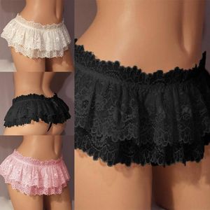 Dames slipje sissy kanten slijsten heren gegolfde strings mini rok crossdress kostuum panty gay mannelijke sexy ondergoedvrouwen's