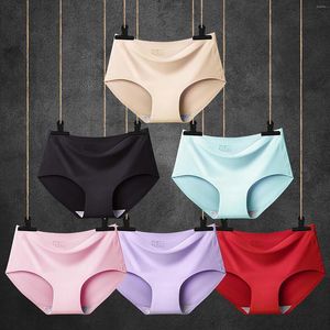 Culotte en Satin de soie de couleur unie pour femmes, sous-vêtements sans couture, slip respirant, confortable, Lingerie Sexy, culotte de sport, taille moyenne