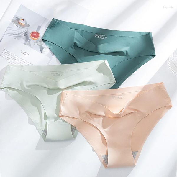 Culotte femme couleur unie femmes respirant sous-vêtements sans couture glace soie satin sexy mince confortable lingerie slips fille