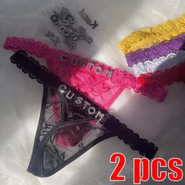 Dames slipje string met naam aangepaste 2 stk/set strass letters taille ketting voor vrouwen sexy meisje kanten string bikini slips aanpassen