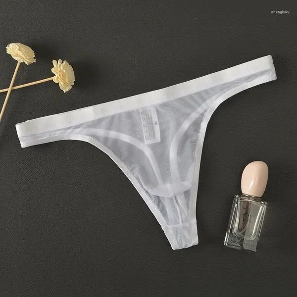 Bragas de mujer Tanga transparente Hombres Ver a través de ropa interior transpirable ultrafina Tangas de gasa masculina Calzoncillos Sexy Cintura baja Erótico