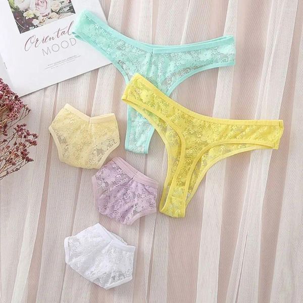 Bragas de mujeres mujeres transparentes tanga sexy cintura baja color sólido encaje hueco ropa interior seductor