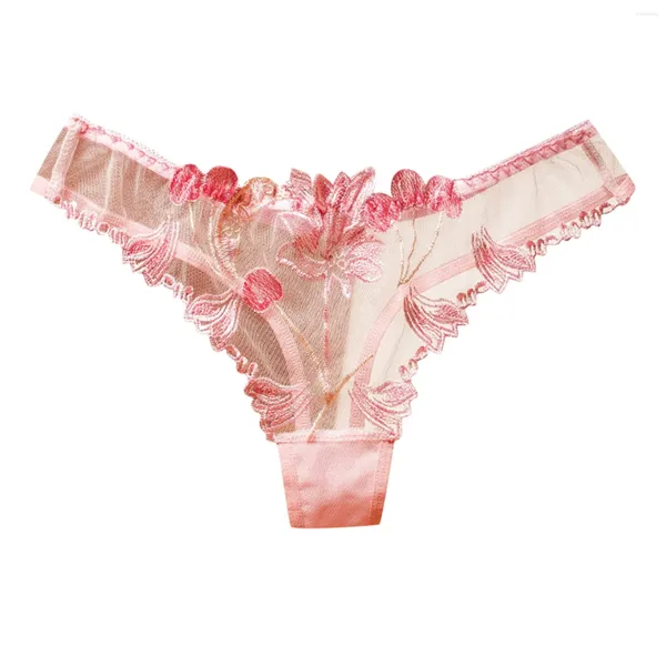 Culotte de femmes à la mode sous-vêtements sous-vêtements Femmes Mesh broderie Tangas Sous-plan sexy basse taille transparent t pantalons décontractés.