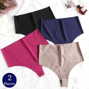 Culotte Femme TrowBridge 2pcs Set Taille Haute Strings Soie Satin Sous-vêtements sans couture Lingerie Sexy Mode G-Strings Sport T-Back