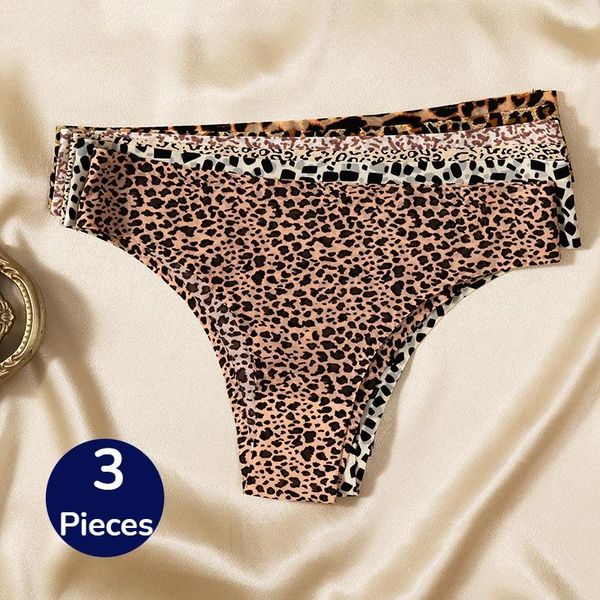 Culotte de femmes trowbridge 3pcs / set Fashion Leopard Bikini Sexy Thongs Sous-vêtements en satin de lingerie Sport Fitness G-string