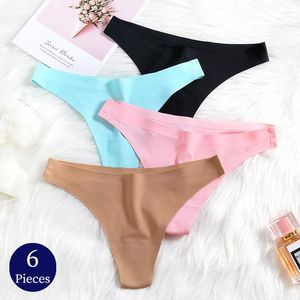 Culotte Femme TrowBridge 6pcs / Set Satin de soie Strings sans couture Sous-vêtements sexy Femme Lingerie confortable Sports Simple G-Strings