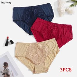 Dames slipje Trufeeling 3pcslot sexy bloemen slijsten kanten lingerie plus size ondergoed zijden satijnen shorts l xl 2xl 3xl 4xl 5xl 221102