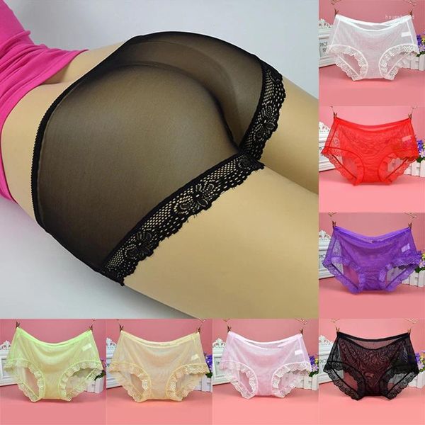 Culotte Femme Ultra-mince Transparent Sous-vêtements sexy Femmes Soft Mesh Gaze Respirant Dames Dentelle Slip sans couture Solide Lingerie Érotique