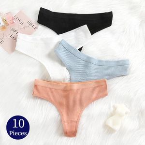 Pantes pour femmes chaudsages 10pcs ensemble simples strings rayés coton féminin sous-vêtements sexy lingerie confort