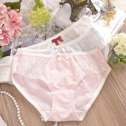 Bragas de algodón para mujer, ropa interior Sexy de encaje suave de alta elasticidad, calzoncillos transpirables con lazo de estilo princesa