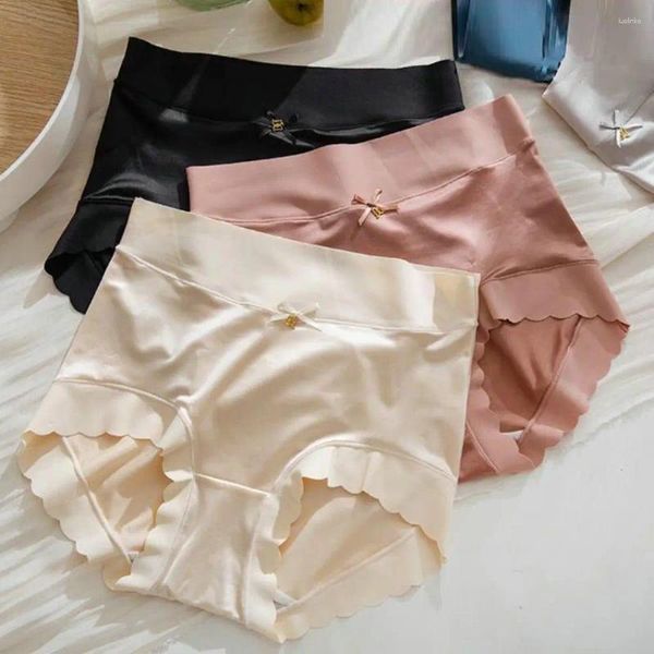 Culotte Femme Femmes Taille Haute Couleur Solide Couleur Bowknot Décor Vague Trim Control Belly Hip Lifting Briefs Lady Underpants Lingerie Sous-vêtements