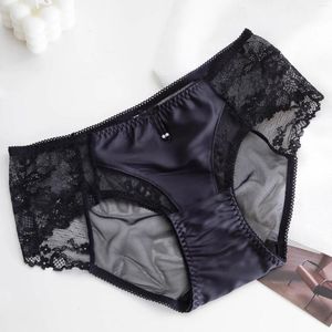 Bragas de mujer Calzoncillos de seda de hielo para mujer Tanga transparente ultrafina de encaje satinado Ropa interior transpirable de secado rápido Lencería cómoda y sólida