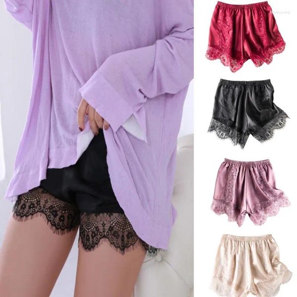 Culotte Femme Femmes Imitation Soie Dentelle Sécurité Shorts Solide Lâche Élastique Mi-Rise Boxer Slip Anti-Vidé Pantalon Bloomers