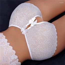 Vrouwen Slipje Vrouwen Kant Sexy Open Kruis Ondergoed Dame Erotische Crotchless Lingerie Bloemen See Through Korte Bowknot238d