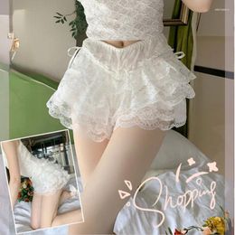 Culotte Femme Femmes Dentelle Garniture Couches Volants Bloomers Shorts Style Lolita Taille Moyenne Bow Noeud Décor Frilly Solide Couleur