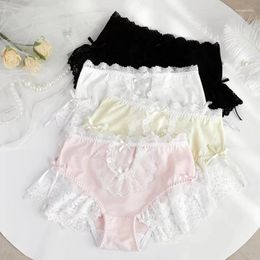 Culotte Femme Femmes Laurie Sexy Dentelle Douce Belle Bowknot Femelle Coton Taille Haute Kawai Bref Doux Respirant Lolita Sous-Vêtements Grande Taille