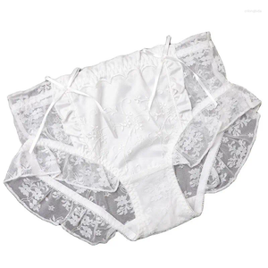 Bragas de mujer Mujeres Hoja de loto Pantalones de encaje sexy Pantalones cortos de seguridad Breve Lolita Dulce Bowknot Ropa interior femenina Malla transparente Tamaño grande