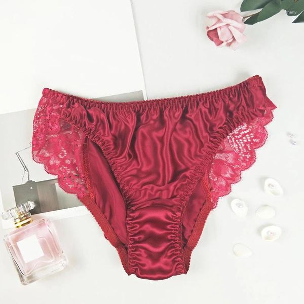 Culottes Femmes Femmes Soie Naturelle Doux Élastique Satin Sans Soudure Slips Sous-Vêtements Taille Basse Respirant Dentelle Sous-Pant Solide Couleur Lingerie