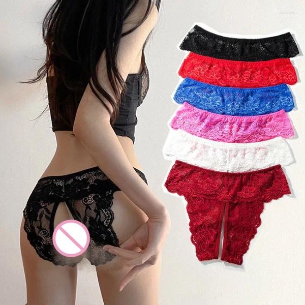 Bragas de mujer Mujeres entrepierna abierta Calzoncillos transparentes de algodón sin costuras Sexy Malla de encaje de lujo Colaless Ropa interior invisible Lencería