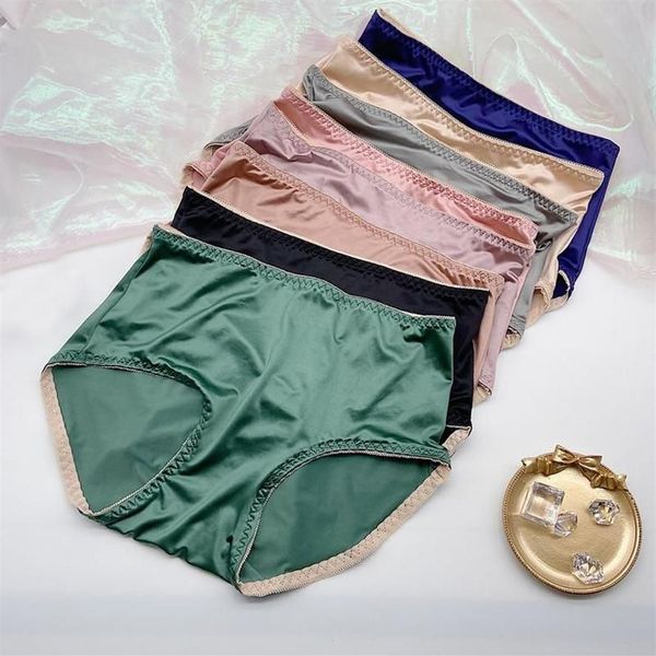 Culottes Femmes Femmes Satin Slips Grande Taille Haute Élasticité Sous-vêtements Solide Couleur Sans Couture Sexy Soyeuse Taille Dentelle Knickers2072