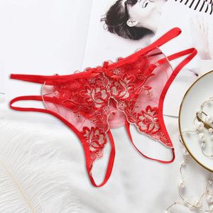 Culotte Femme Femmes Lingerie Sexy Ouvert Entrejambe Pour Sexe Broderie Fleur Dentelle Transparent Sous-Vêtements Maille Tentation Crotchless String