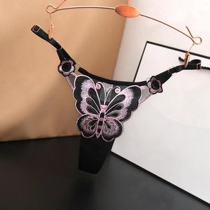 Culotte de femmes sous-vêtements Femmes brodées papillon creux femelle sexy basse taille de taille basse ouverte massage perlé string femme