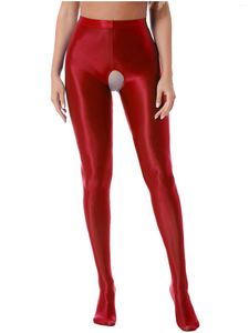 Dames slipje dames glanzende sexy open kruis panty kousen kousen glad hoge taille panty's crotchless leggings broek clubkleding nachtkleding