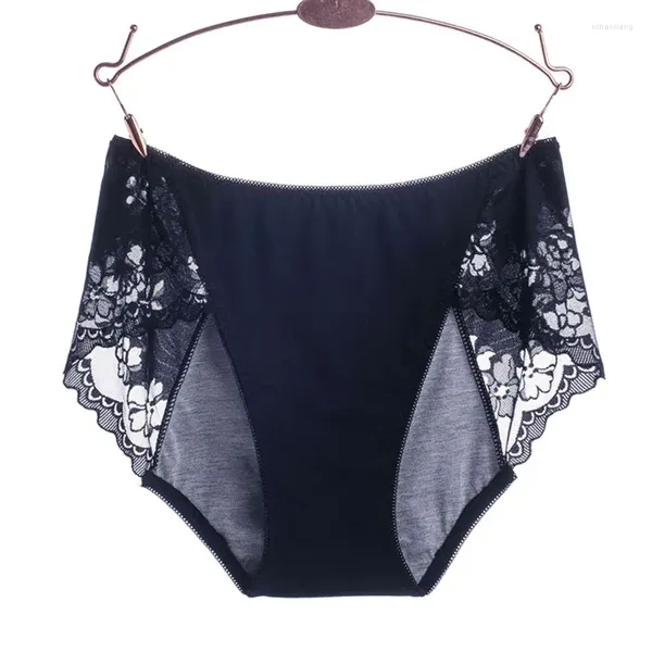 Bragas para mujer Período menstrual para mujer A prueba de fugas Algodón Confort Hueco Transpirable Flor de encaje Ropa interior sexy Breifs Tallas grandes