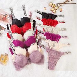 Bragas para mujer Lencería sexy para mujer Conjunto de mujeres Push Up Bra Victorias Secret Femenino 2 piezas Ropa interior de marca Vetement Femmel23 DH8KO