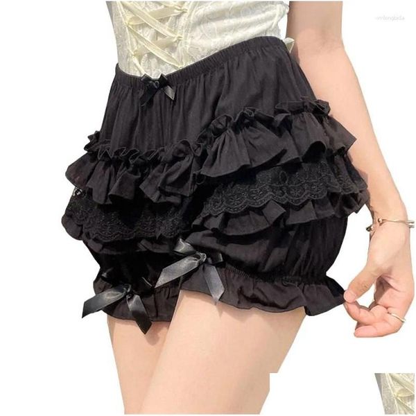 Femmes Summer Sweet Lolita Citrouille Shorts Femmes Dentelle Volants Bow Sécurité Pantalon Court Mignon Gâteau Jupe Knickers Japonais DH3EG