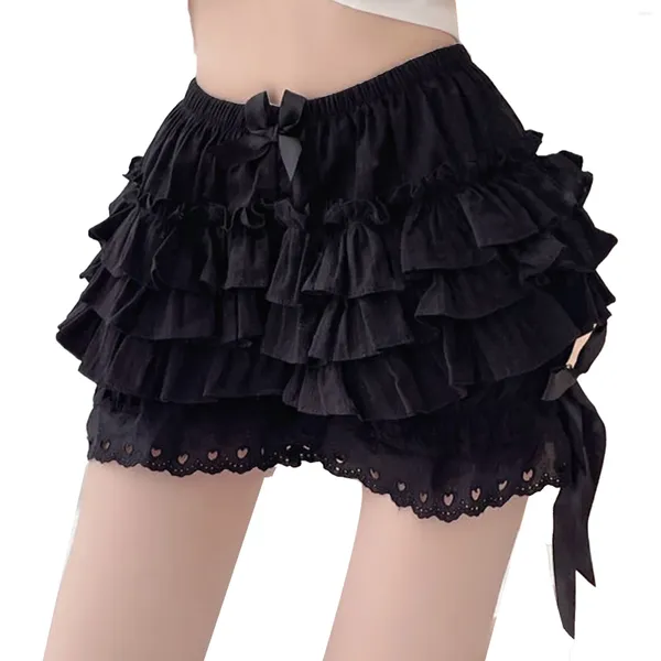 Bragas de mujer para mujer con volantes en niveles Bloomers Boxer Shorts Bowknot Ruched Culottes Maid Cosplay con volantes para la fiesta de disfraces de Halloween